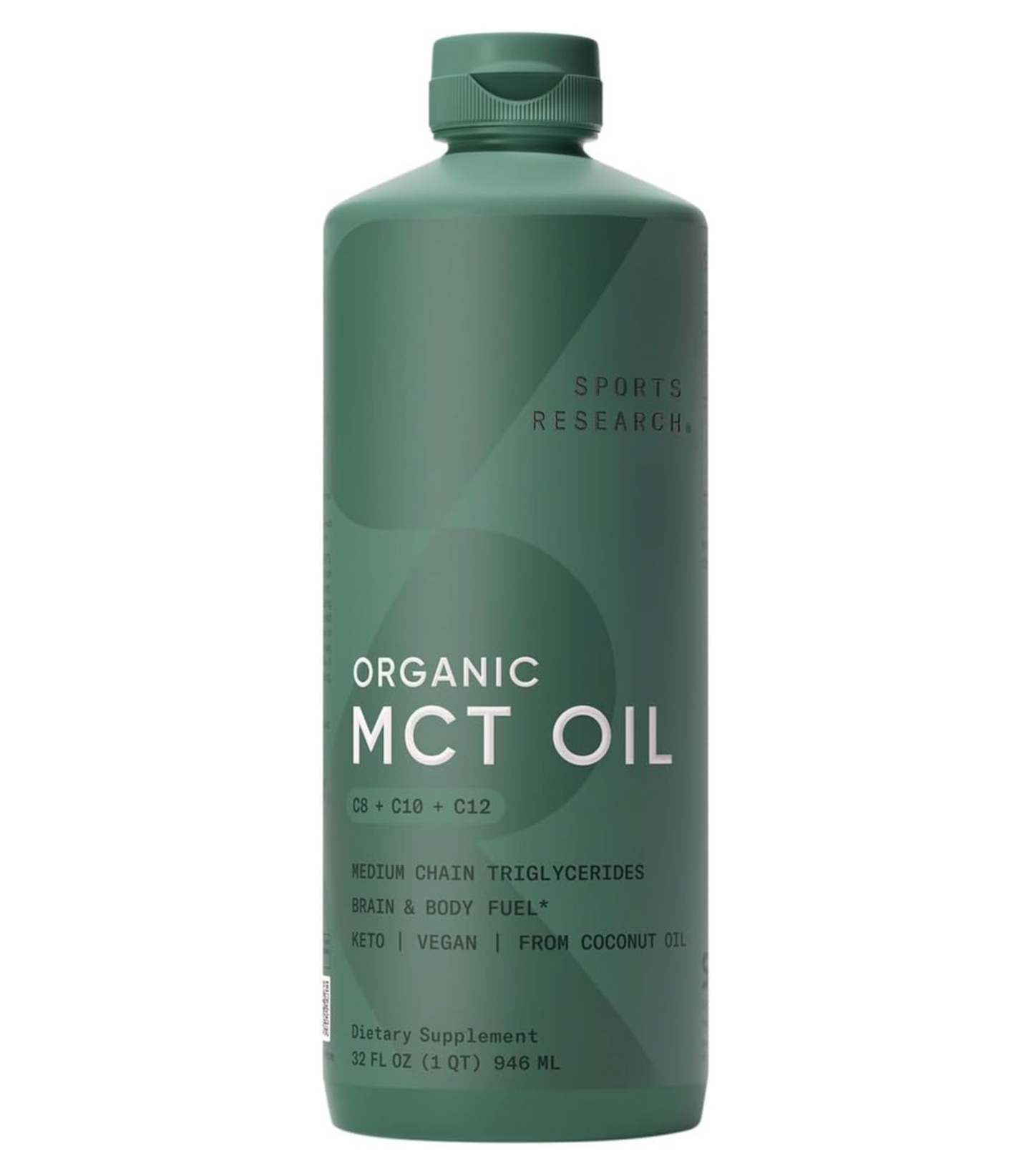 스포츠 리서치® 유기농 MCT 오일 453g - 풀 스펙트럼(C8, C10, C12) 코코넛 오일 추출 - 케토 다이어트 및 두뇌/신체 에너지 공급* - 비건 인증 · Non-GMO · Informed Choice 인증 - 무향